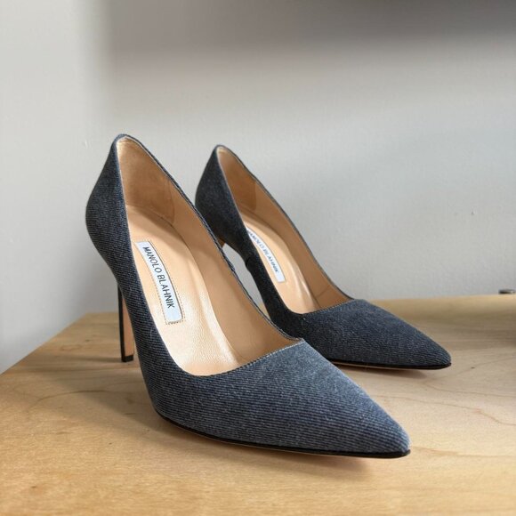 Manolo Blahnik Women's Grey and Blue Courts - Picture 1 of 7